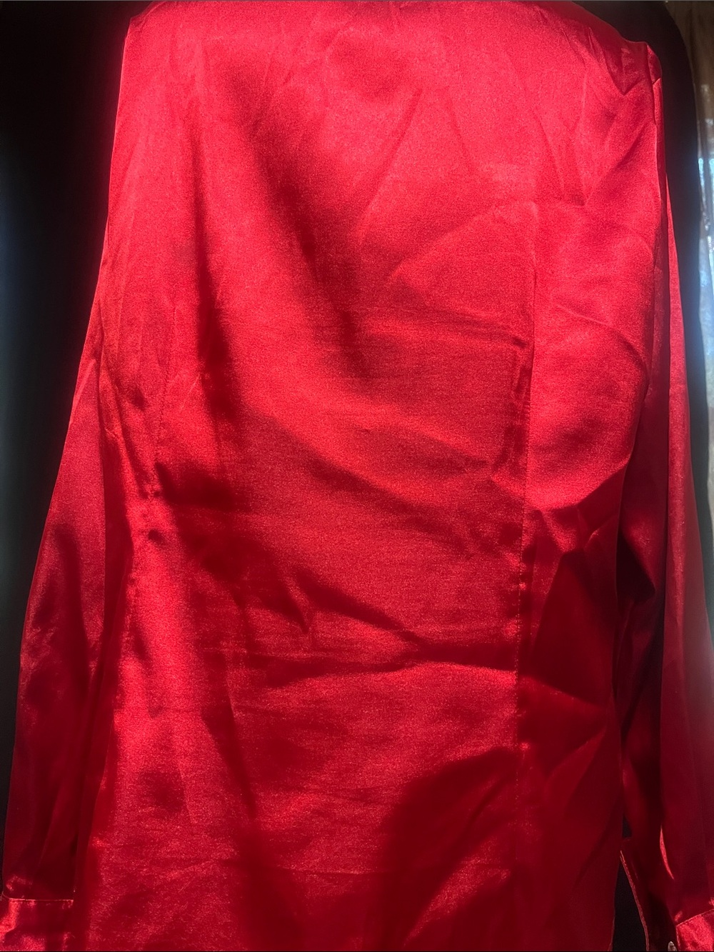 Cato Red Satin Button-Down Blouse with Rhinestone Buttons - Picture 3 of 4